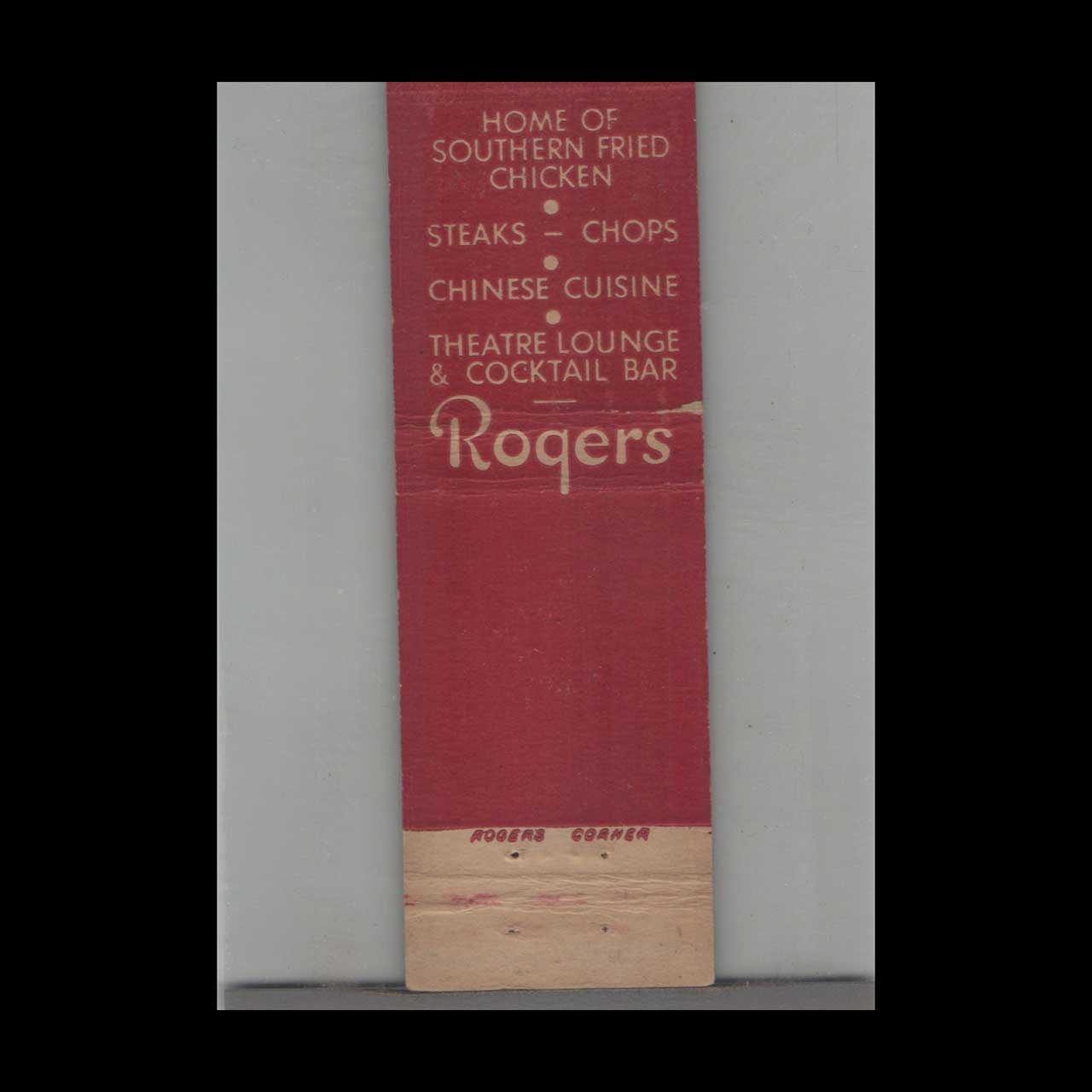 Stripped Feature Rogers Corner Matchbook Cover NYC Stripped Feature Rogers Corner Matchbook Cover NYC
