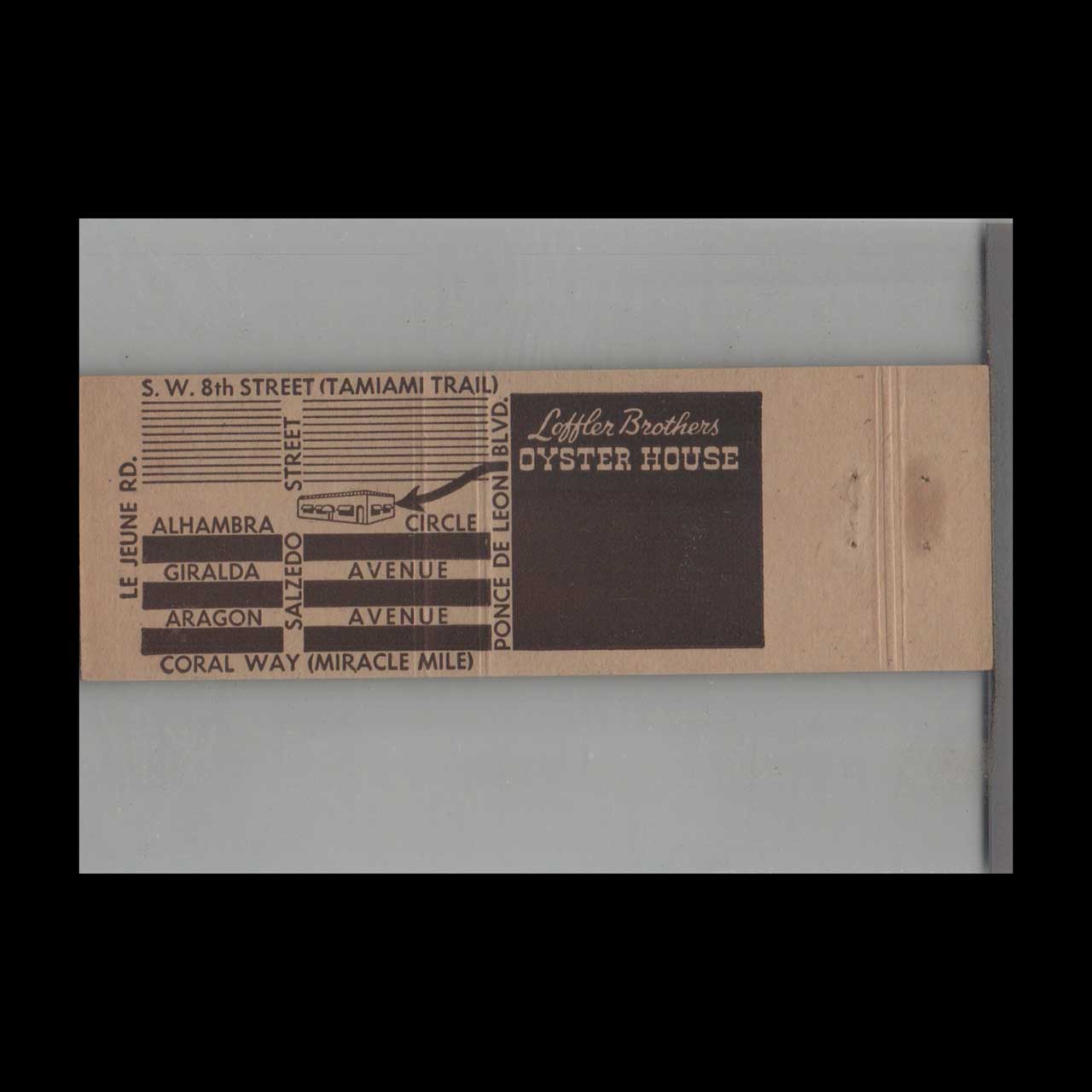 Loffler Brothers Oyster House Matchbook Cover Coral Gables Loffler Brothers Oyster House Matchbook Cover Coral Gables