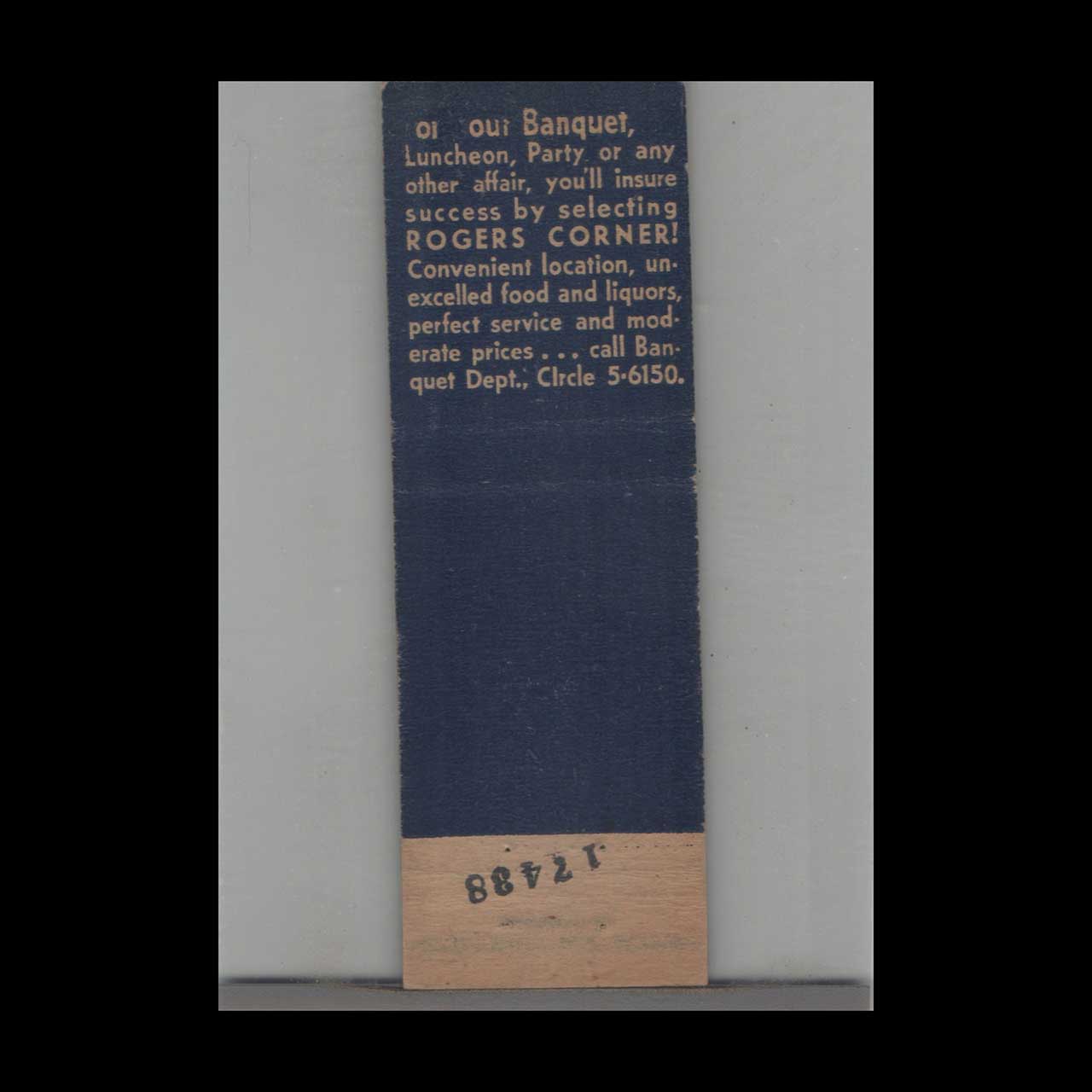 Stripped Feature Rogers Corner Matchbook Cover NYC Stripped Feature Rogers Corner Matchbook Cover NYC