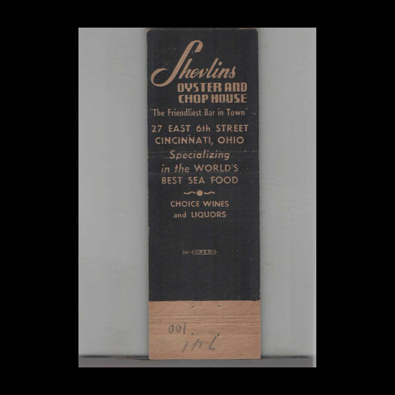 Stripped Feature Shewlins Oyster & Chop House Matchbook Cover Stripped Feature Shewlins Oyster & Chop House Matchbook Cover