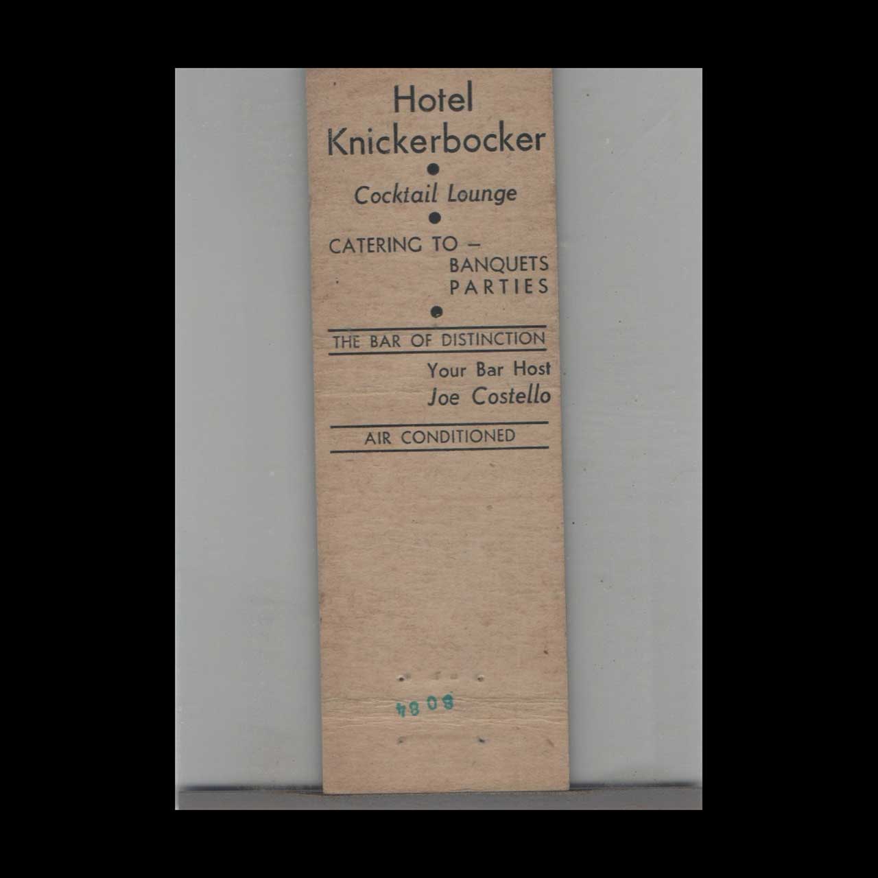 Stripped Feature Hotel Knickerbocker NY Matchbook Cover Stripped Feature Hotel Knickerbocker NY Matchbook Cover