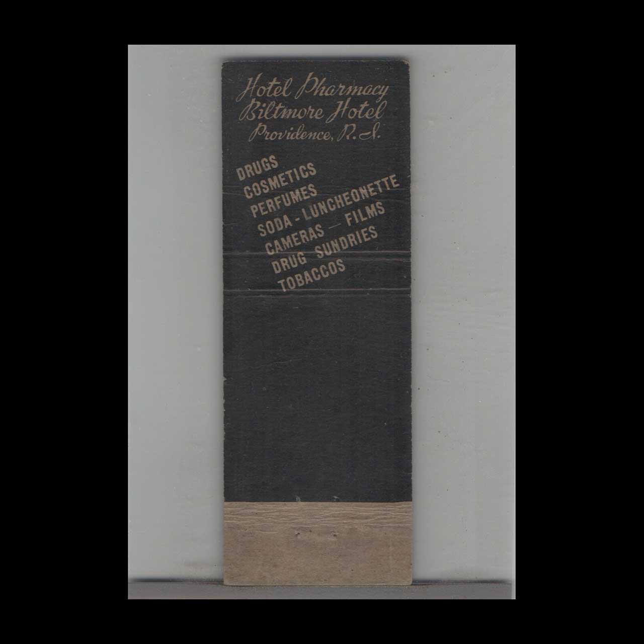 Matchbook Cover Hotel Pharmacy Biltmore Hotel Providence RI Matchbook Cover Hotel Pharmacy Biltmore Hotel Providence RI