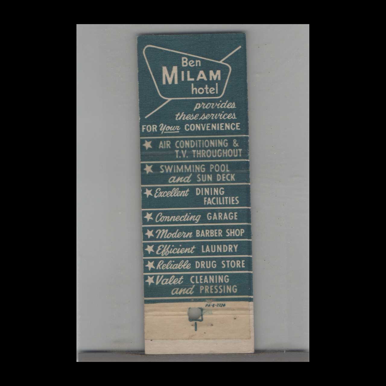 Matchbook Cover Ben Milam Hotel Houston TX Matchbook Cover Ben Milam Hotel Houston TX