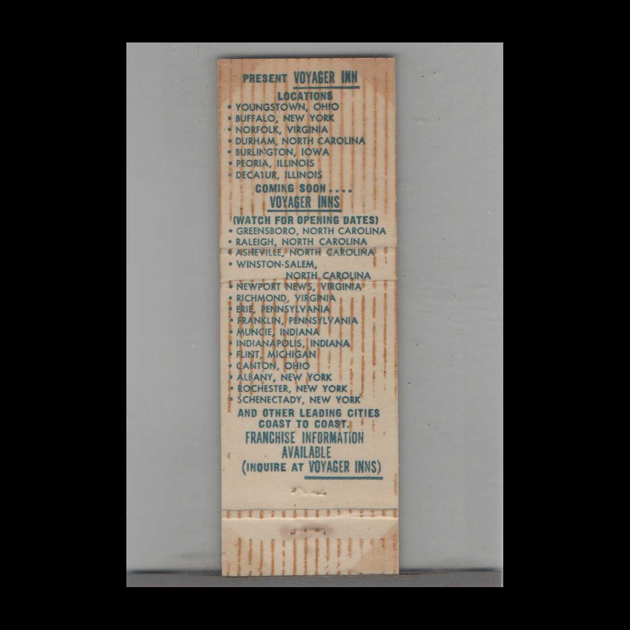 Matchbook Cover Voyager Inns Camelot Buffalo NY Matchbook Cover Voyager Inns Camelot Buffalo NY