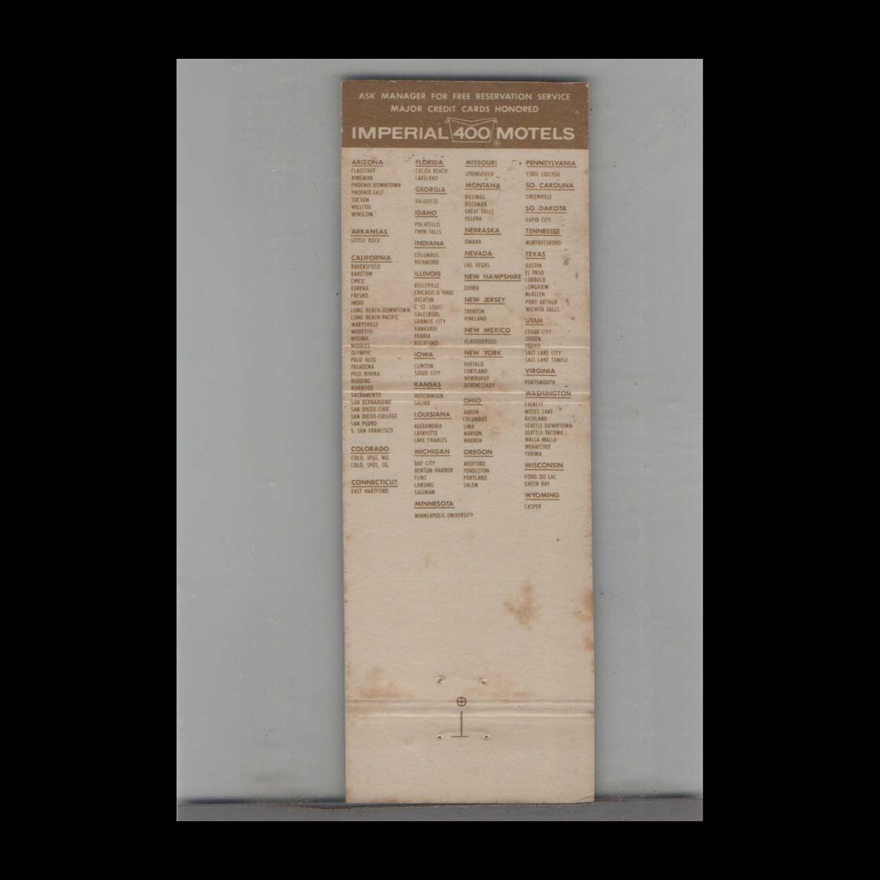 Matchbook Cover Imperial 400 Motels San Diego CA Matchbook Cover Imperial 400 Motels San Diego CA