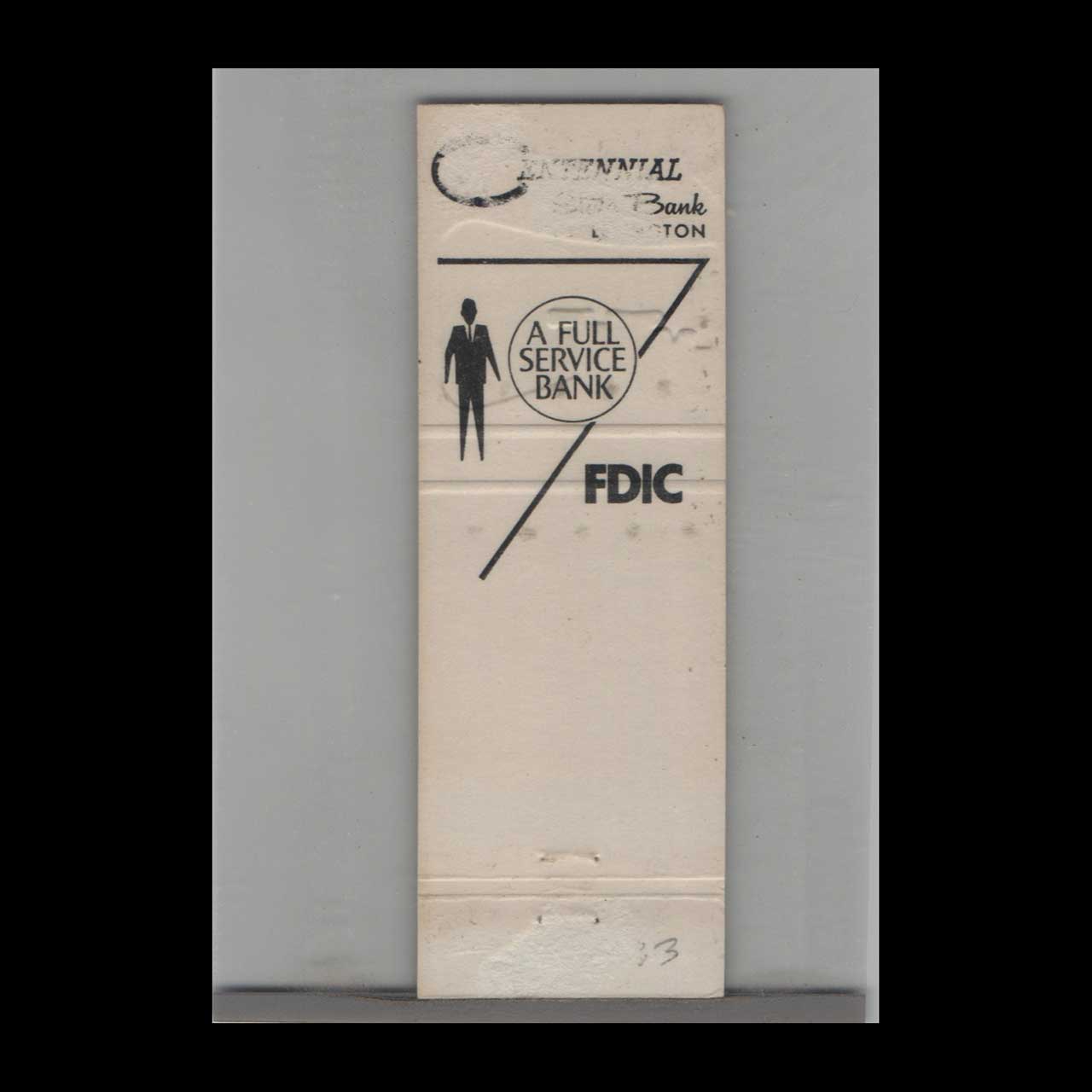 Matchbook Cover Centennial State Bank Of Lexington Matchbook Cover Centennial State Bank Of Lexington