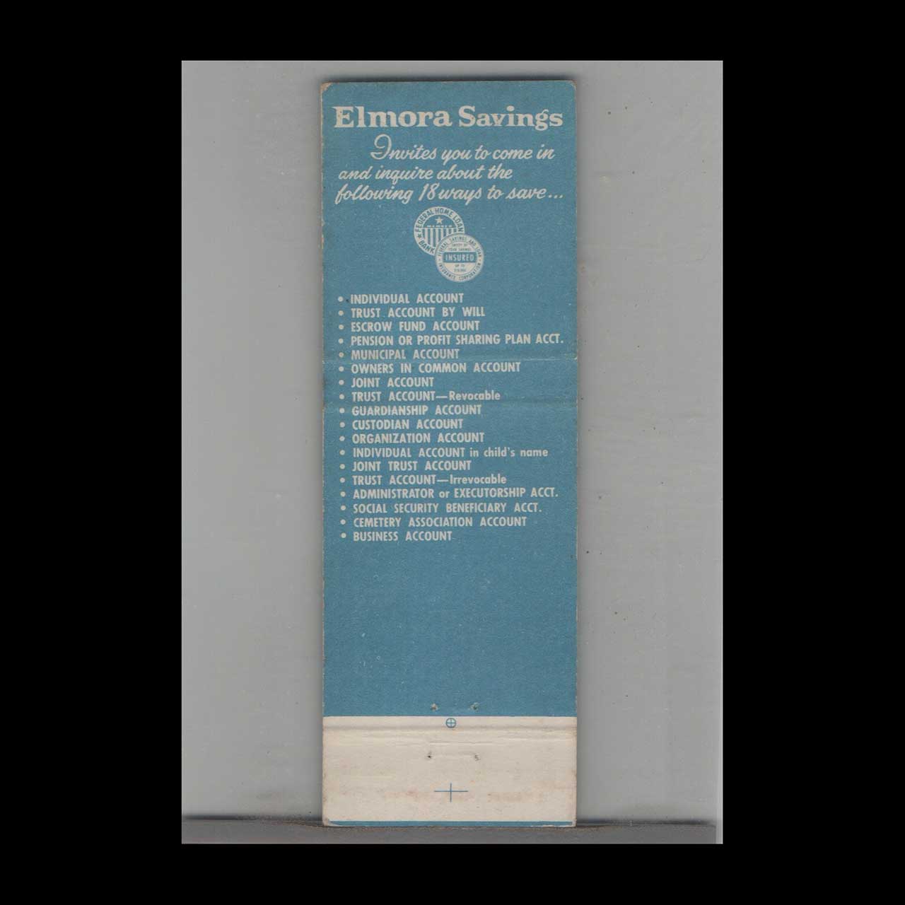 Matchbook Cover Elmora Savings Bank Elizabeth NJ Matchbook Cover Elmora Savings Bank Elizabeth NJ