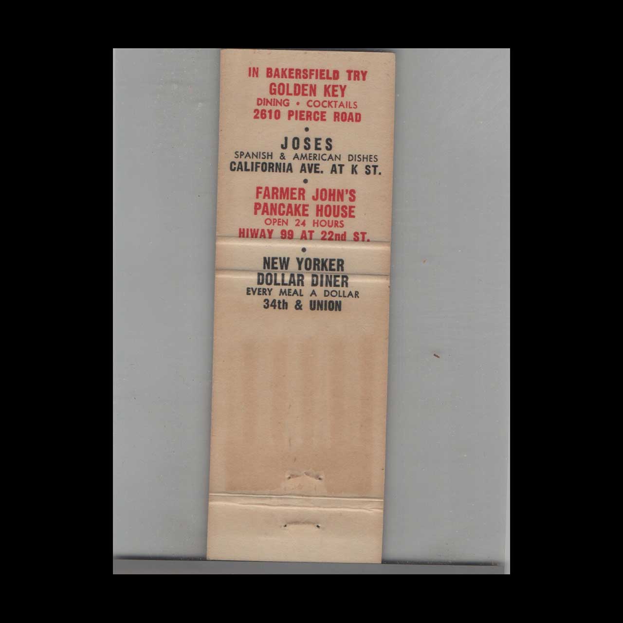 Joses Spanish Food Matchbook Cover Bakersfield CA Joses Spanish Food Matchbook Cover Bakersfield CA