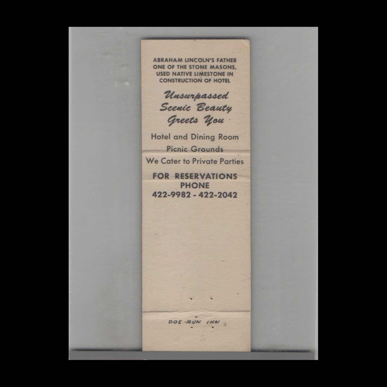 Matchbook Cover Doe Run Inn Brandenburg KY Matchbook Cover Doe Run Inn Brandenburg KY