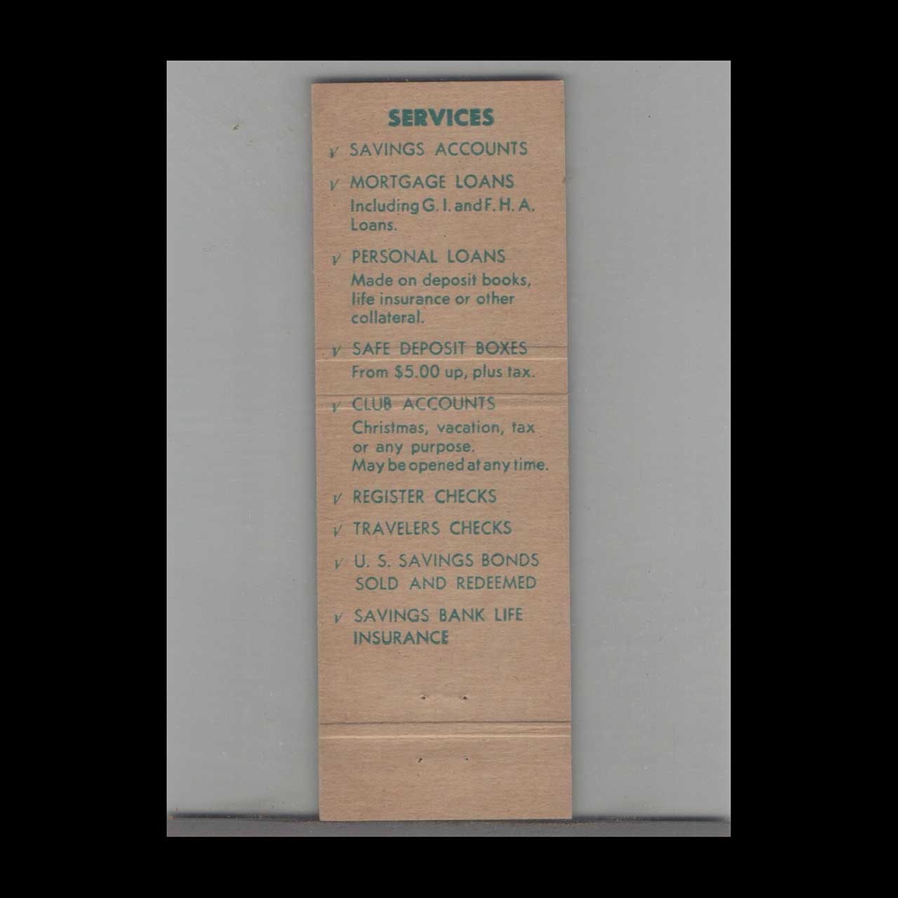 Matchbook Cover Benjamin Franklin Savings Bank Franklin MA Matchbook Cover Benjamin Franklin Savings Bank Franklin MA