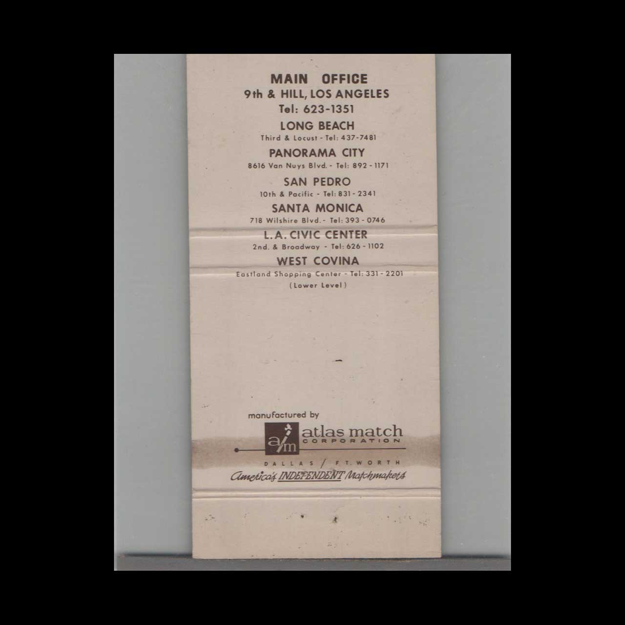 Matchbook Cover Coast Federal Savings Los Angeles CA Matchbook Cover Coast Federal Savings Los Angeles CA