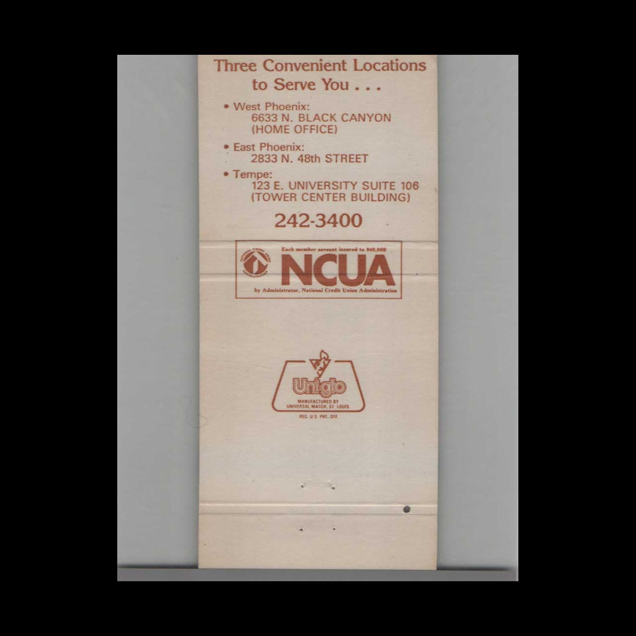 Matchbook Cover Desert Schools Federal Credit Union Matchbook Cover Desert Schools Federal Credit Union