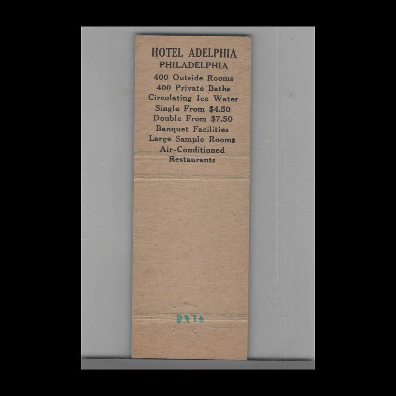 Matchbook Cover Hotel Adelphia Philadelphia PA Matchbook Cover Hotel Adelphia Philadelphia PA