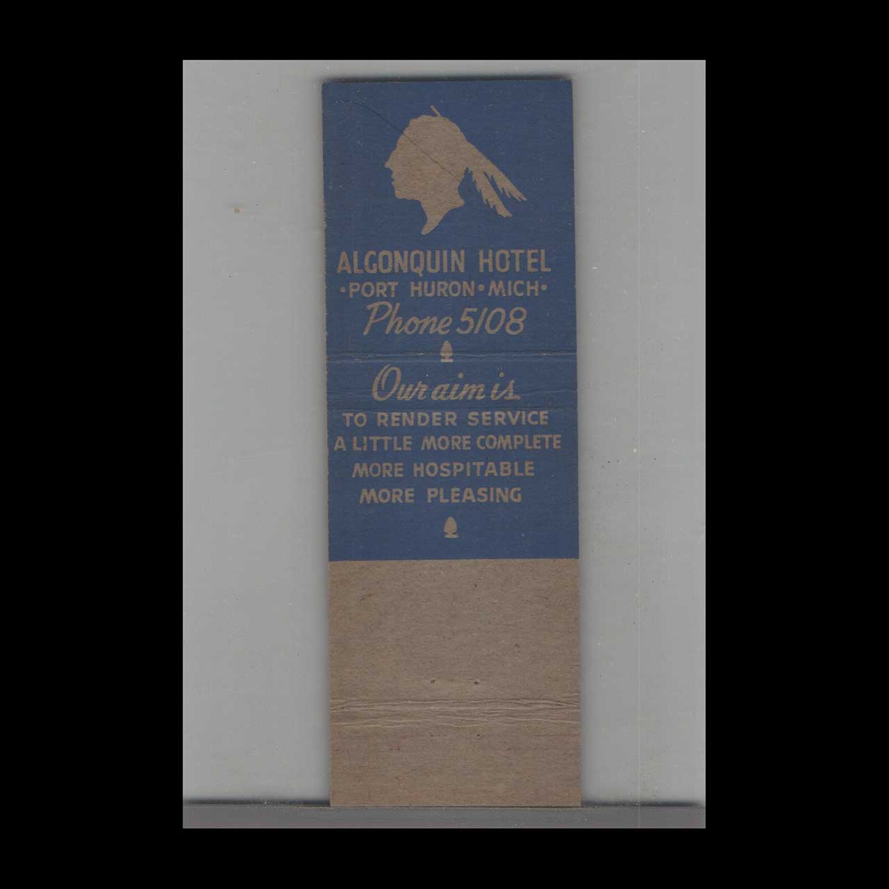 Matchbook Cover Hotel Algonquin Hotel Port Huron MI Matchbook Cover Hotel Algonquin Hotel Port Huron MI