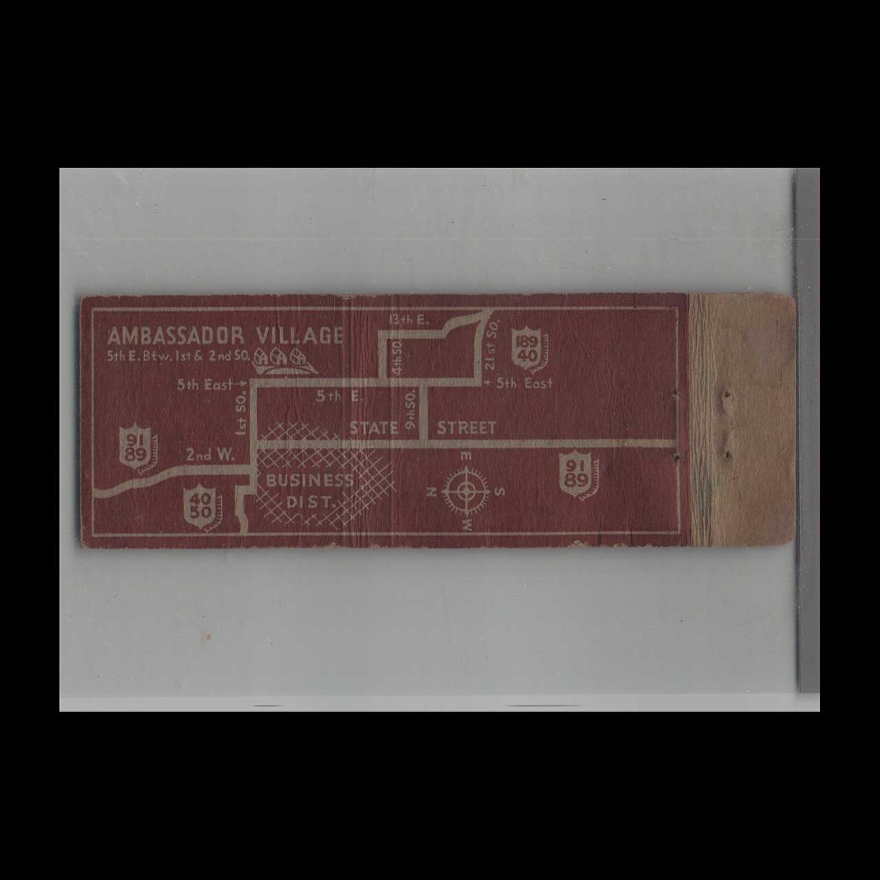 Matchbook Cover Ambassador Village Salt Lake City UT Matchbook Cover Ambassador Village Salt Lake City UT