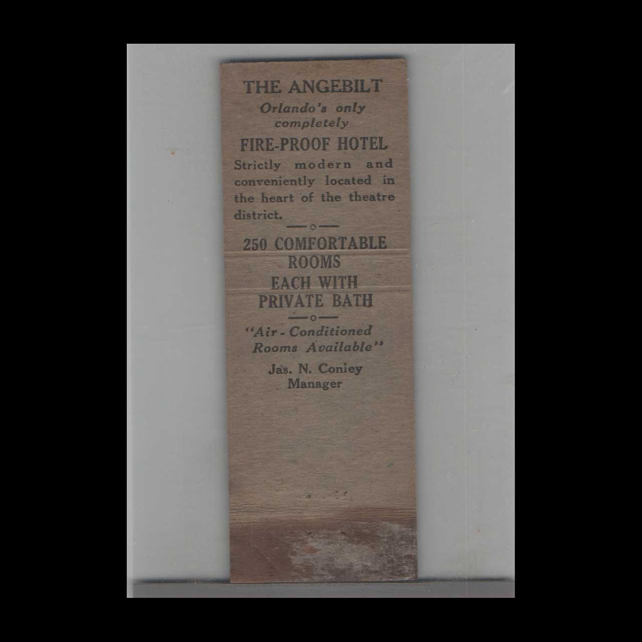 Matchbook Cover The Angelbilt Hotel Orlando FL Matchbook Cover The Angelbilt Hotel Orlando FL
