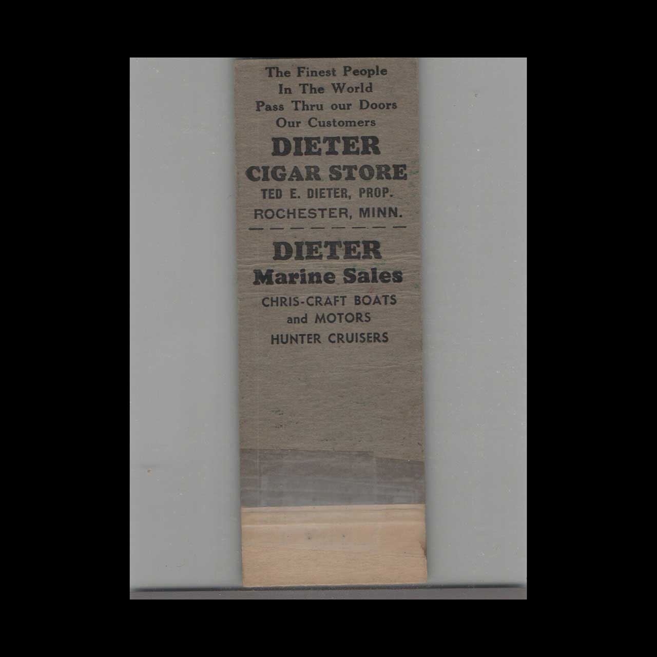 Dieter Cigar Store Matchbook Cover Rochester MN Dieter Cigar Store Matchbook Cover Rochester MN