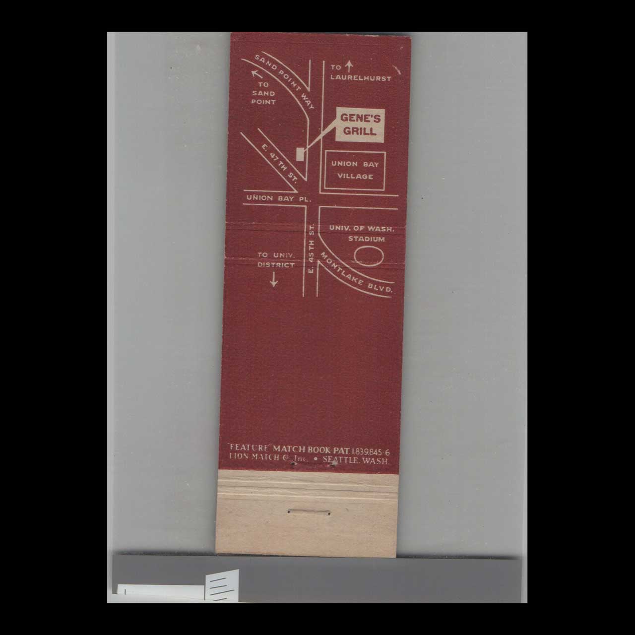 Genes Grill Seattle Matchbook Cover Genes Grill Seattle Matchbook Cover