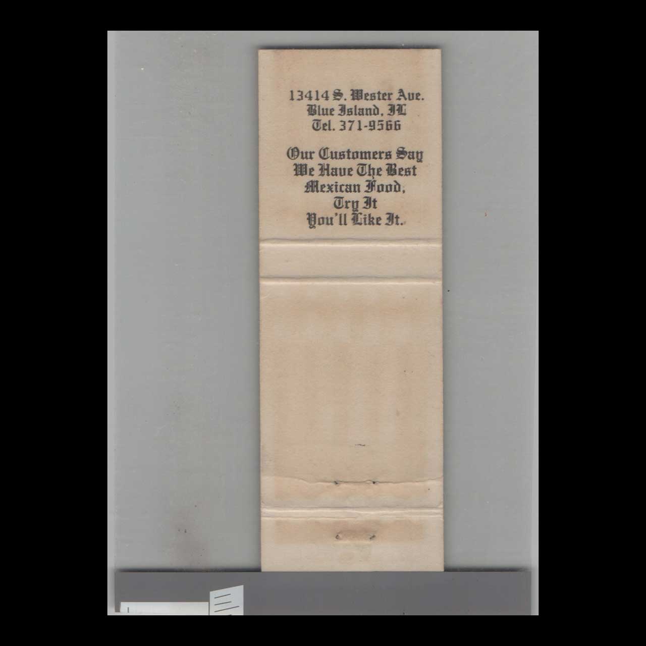 El Cortez Restaurant Matchbook Cover Blue Island IL El Cortez Restaurant Matchbook Cover Blue Island IL