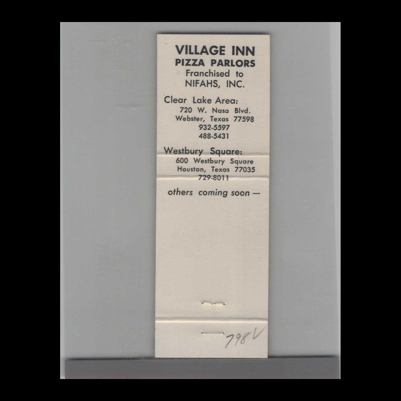 Village Inn Pizza Parlors Matchbook Cover Westbury Square Village Inn Pizza Parlors Matchbook Cover Westbury Square