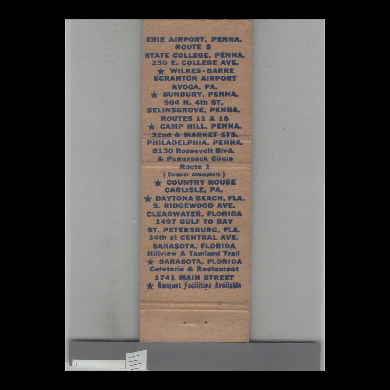 Windmill Dutch Pantry Matchbook Cover Windmill Dutch Pantry Matchbook Cover