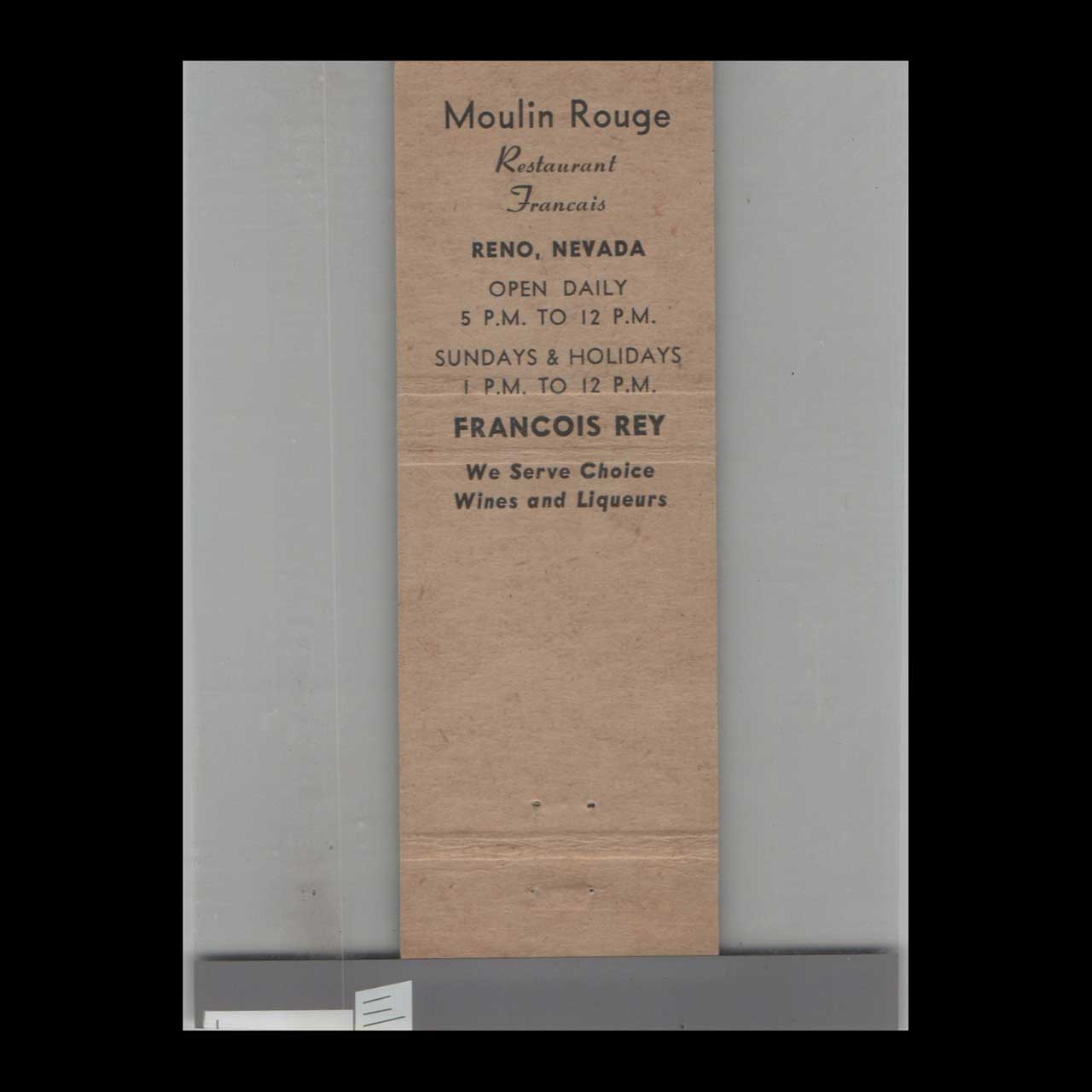 Moulin Rouge Windmill Matchbook Cover Reno NV Moulin Rouge Windmill Matchbook Cover Reno NV