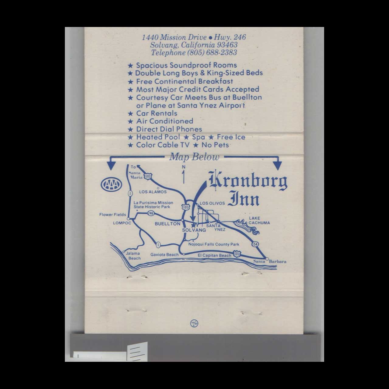 Matchbook Cover Windmill Kronborg Inn Solvang CA Matchbook Cover Windmill Kronborg Inn Solvang CA