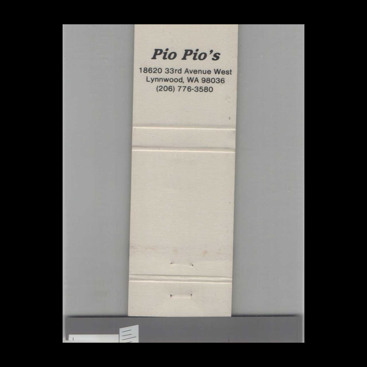 Pio Pios Mexican Restaurant Matchbook Cover Lynwood WA Pio Pios Mexican Restaurant Matchbook Cover Lynwood WA