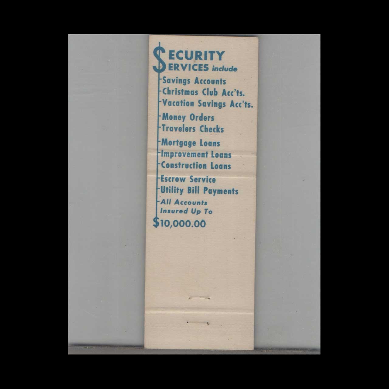 Matchbook Cover Security Federal Savings & Loan Cleveland OH Matchbook Cover Security Federal Savings & Loan Cleveland OH