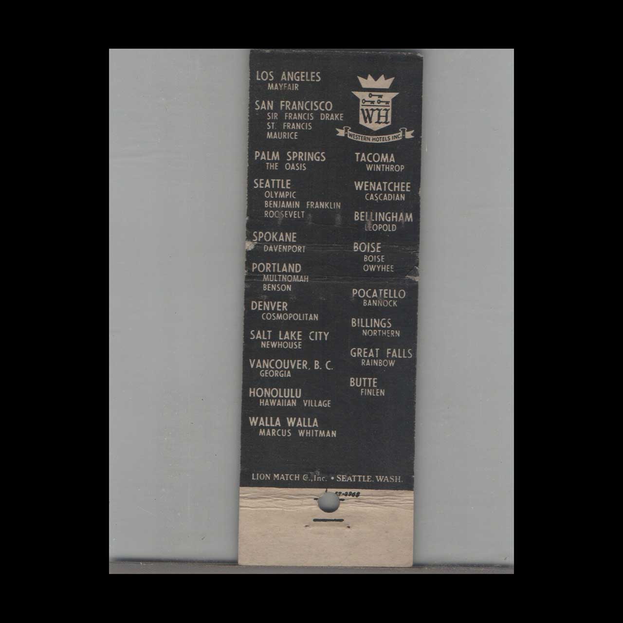 Matchbook Cover The Davenport Western Hotel Spokane WA Matchbook Cover The Davenport Western Hotel Spokane WA