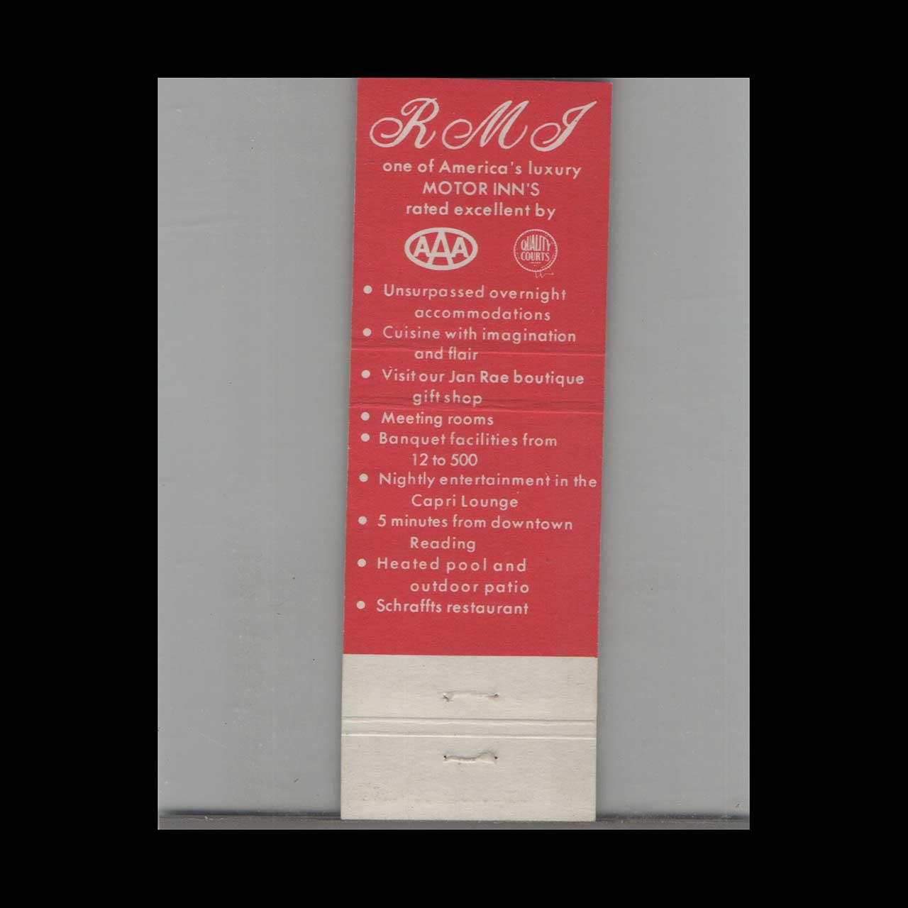 Matchbook Cover Reading Motor Inn Reading PA Matchbook Cover Reading Motor Inn Reading PA