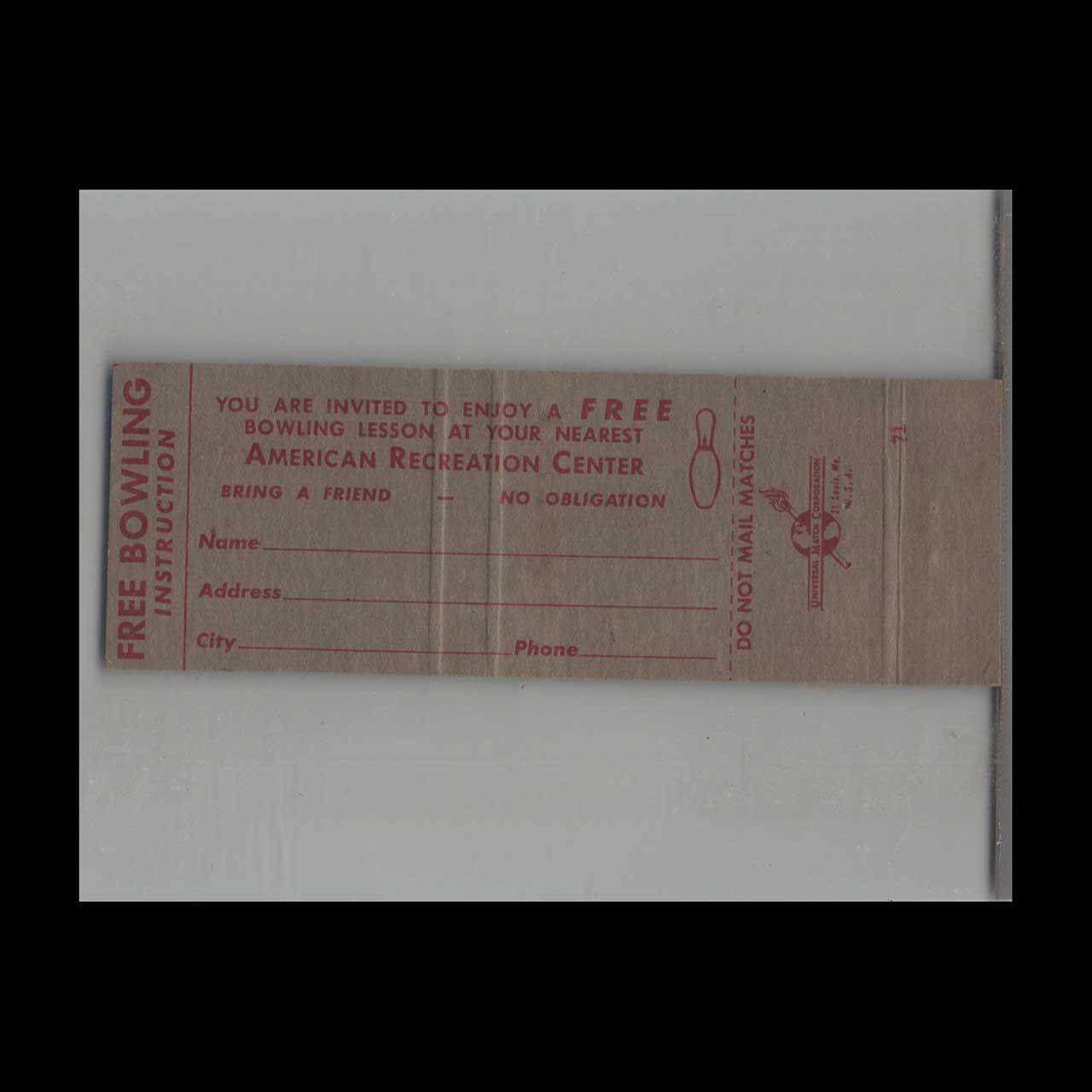 Southgate Lanes Bowling Matchbook Cover Hayward CA Southgate Lanes Bowling Matchbook Cover Hayward CA