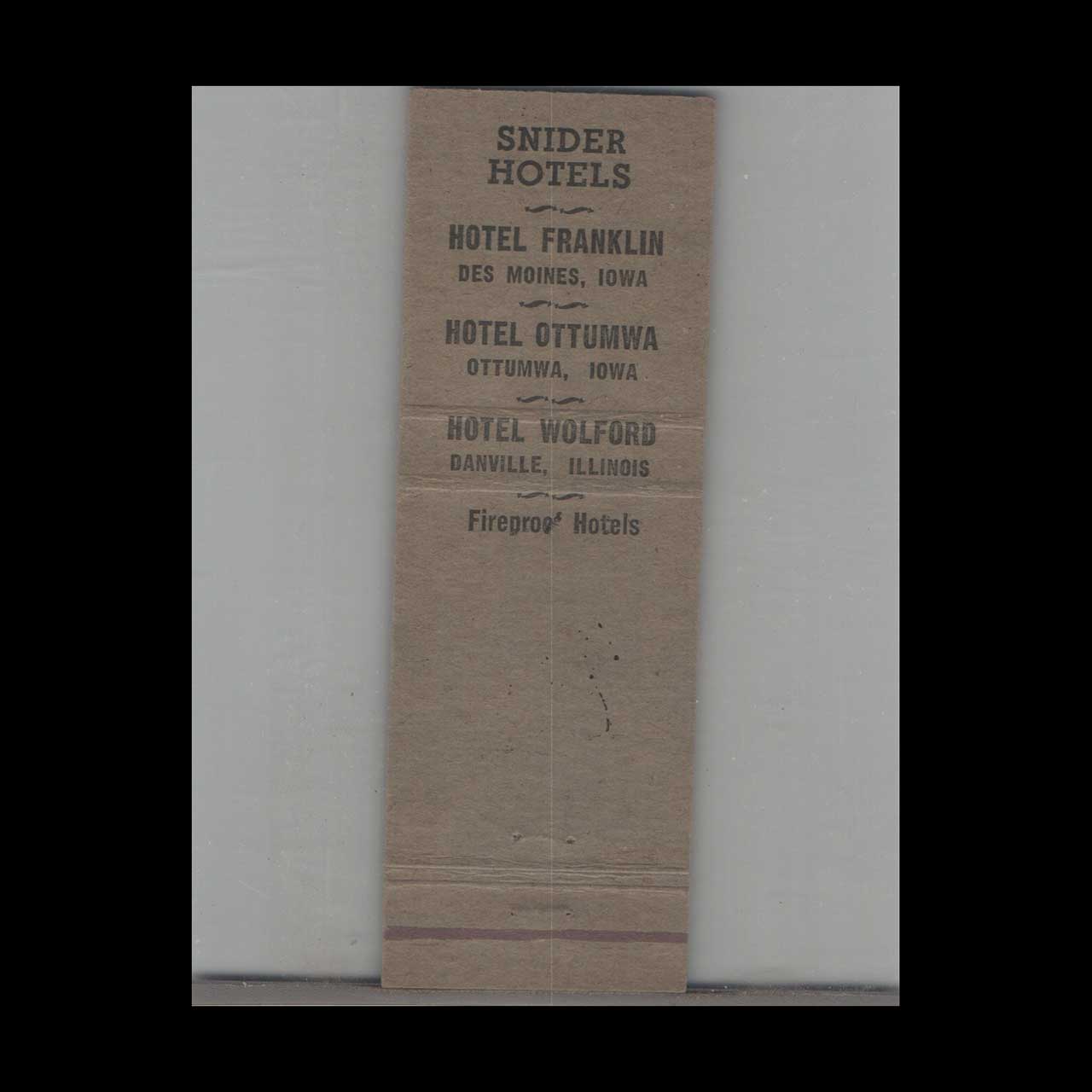 Tom Tom Tap Music Matchbook Cover Hotel Ottumwa IA Tom Tom Tap Music Matchbook Cover Hotel Ottumwa IA