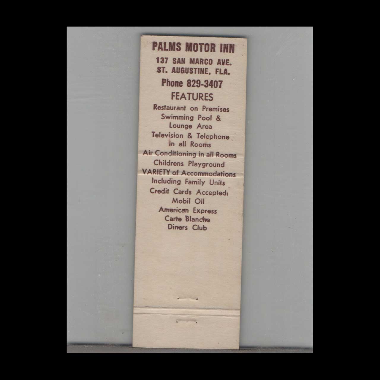 Palms Restaurant & Pancake House St Augustine Matchbook Cover Palms Restaurant & Pancake House St Augustine Matchbook Cover