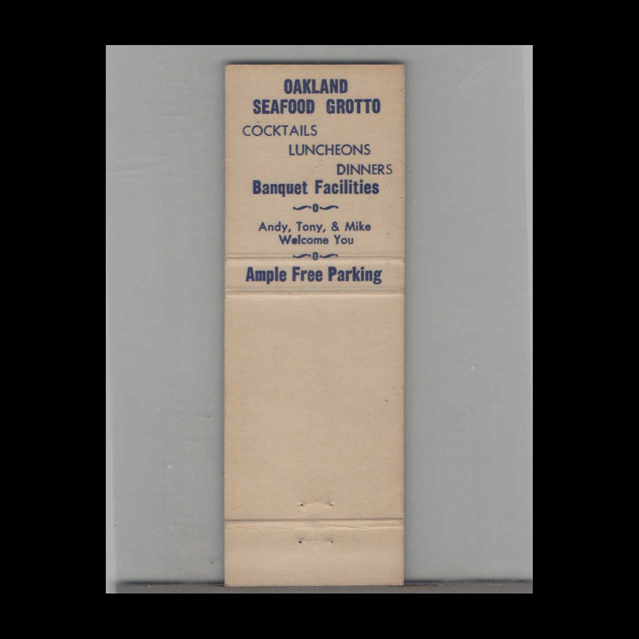Oakland Seafood Grotto Matchbook Cover CA Oakland Seafood Grotto Matchbook Cover CA