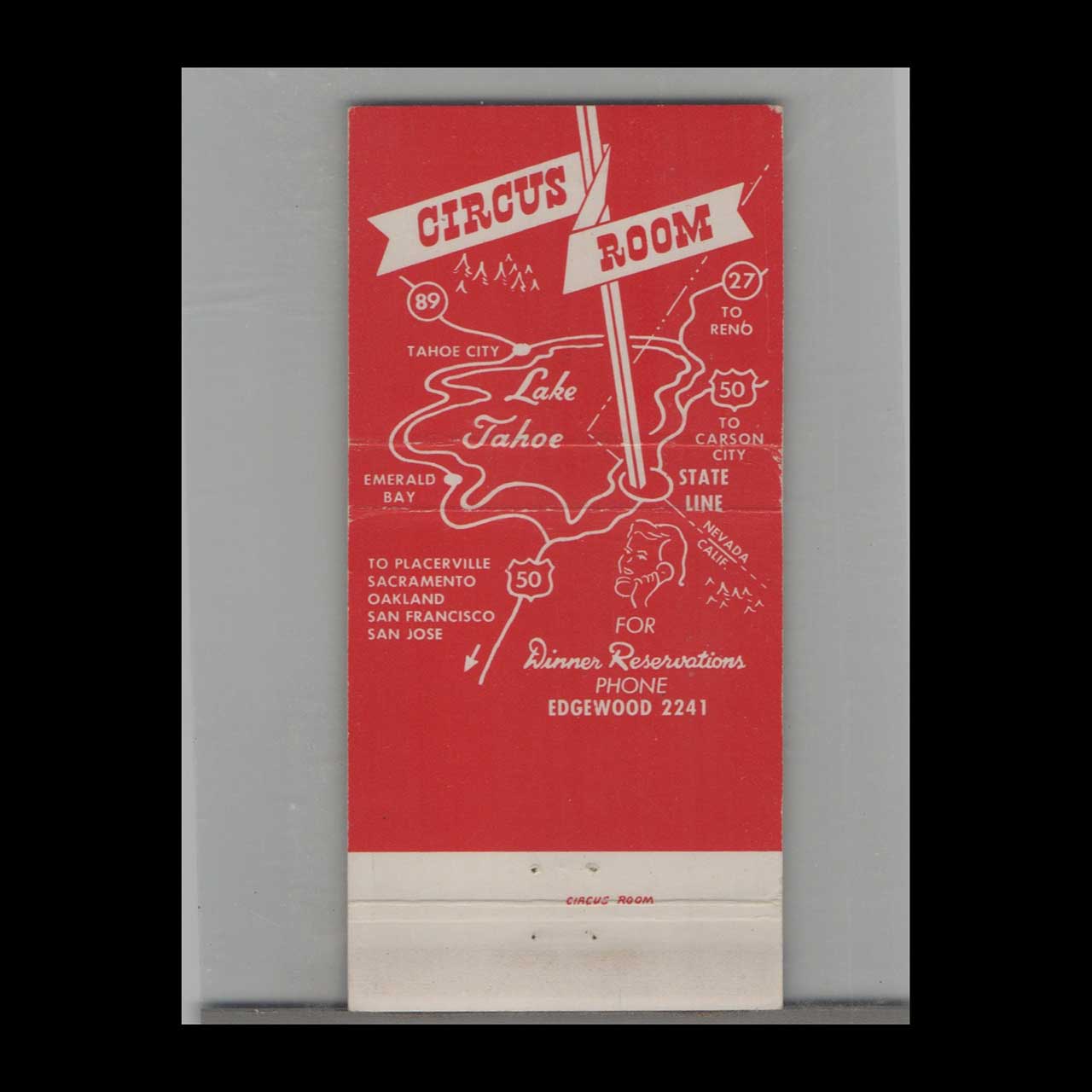 Matchbook Cover Casino Circus Room Lake Tahoe State Line NV Matchbook Cover Casino Circus Room Lake Tahoe State Line NV