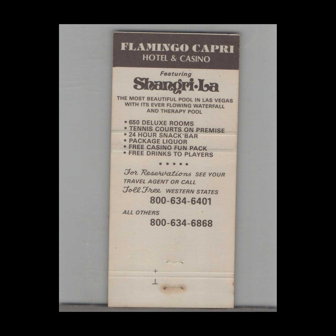 Matchbook Cover Casino Flamingo Capri Hotel & Casino Las Vegas NV Matchbook Cover Casino Flamingo Capri Hotel & Casino Las Vegas NV