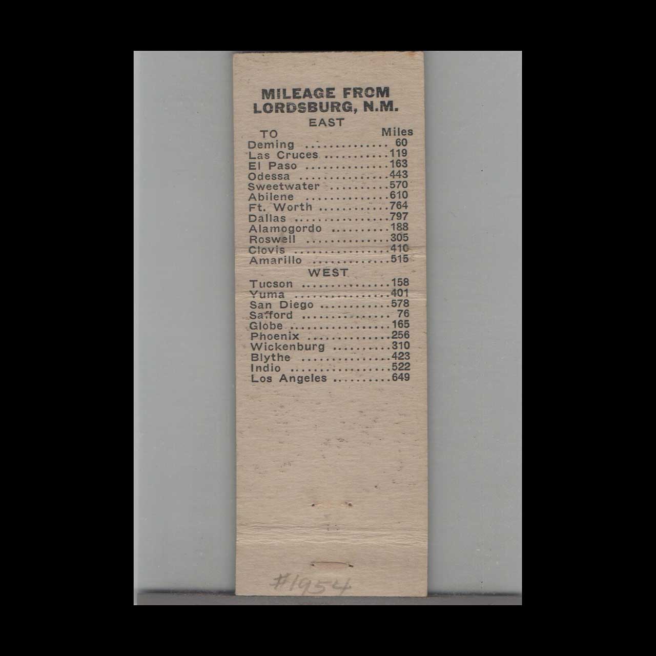 Dewey Jones Coffee Shop Matchbook Cover Lordsburg NM Dewey Jones Coffee Shop Matchbook Cover Lordsburg NM