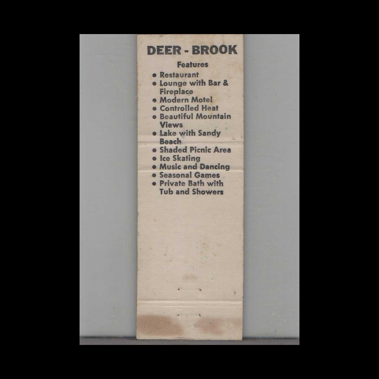 Deer Brook Motel Restaurant Matchbook Cover Pittsfield VT Deer Brook Motel Restaurant Matchbook Cover Pittsfield VT