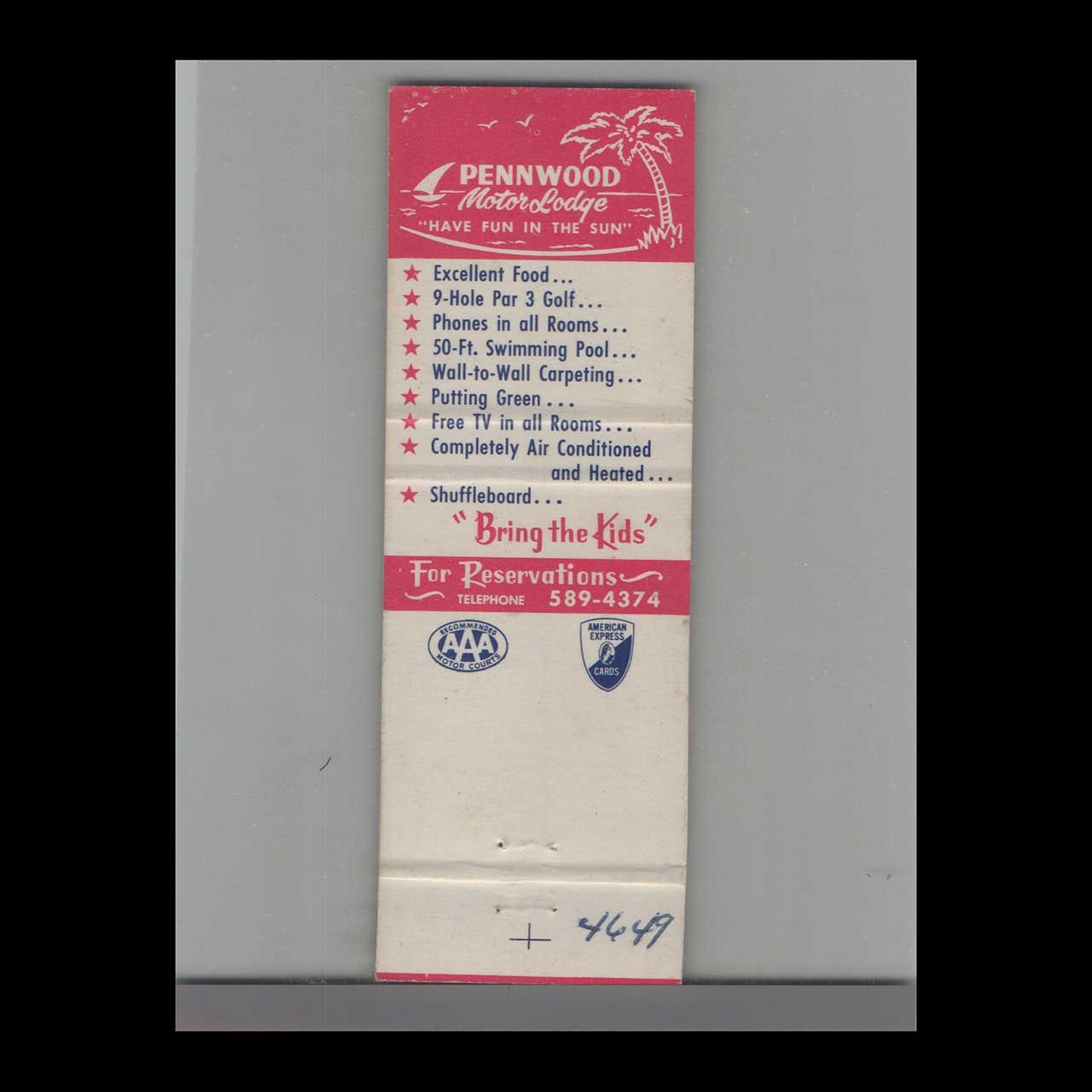 Matchbook Cover Pennwod Motor Lodge Wabasso FL Matchbook Cover Pennwod Motor Lodge Wabasso FL