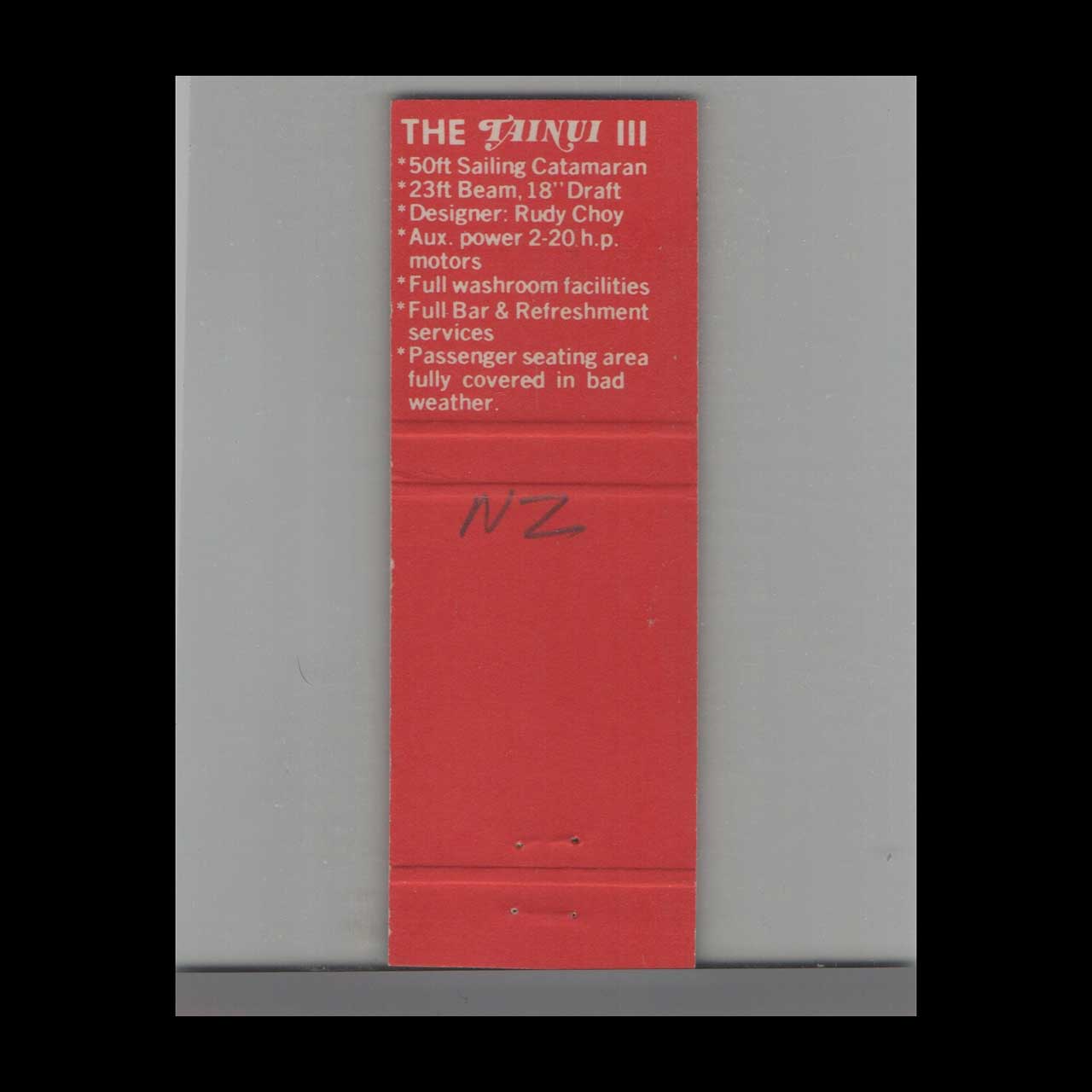 Tainui Catamaran Cruises Matchbook Cover Paihia Tainui Catamaran Cruises Matchbook Cover Paihia