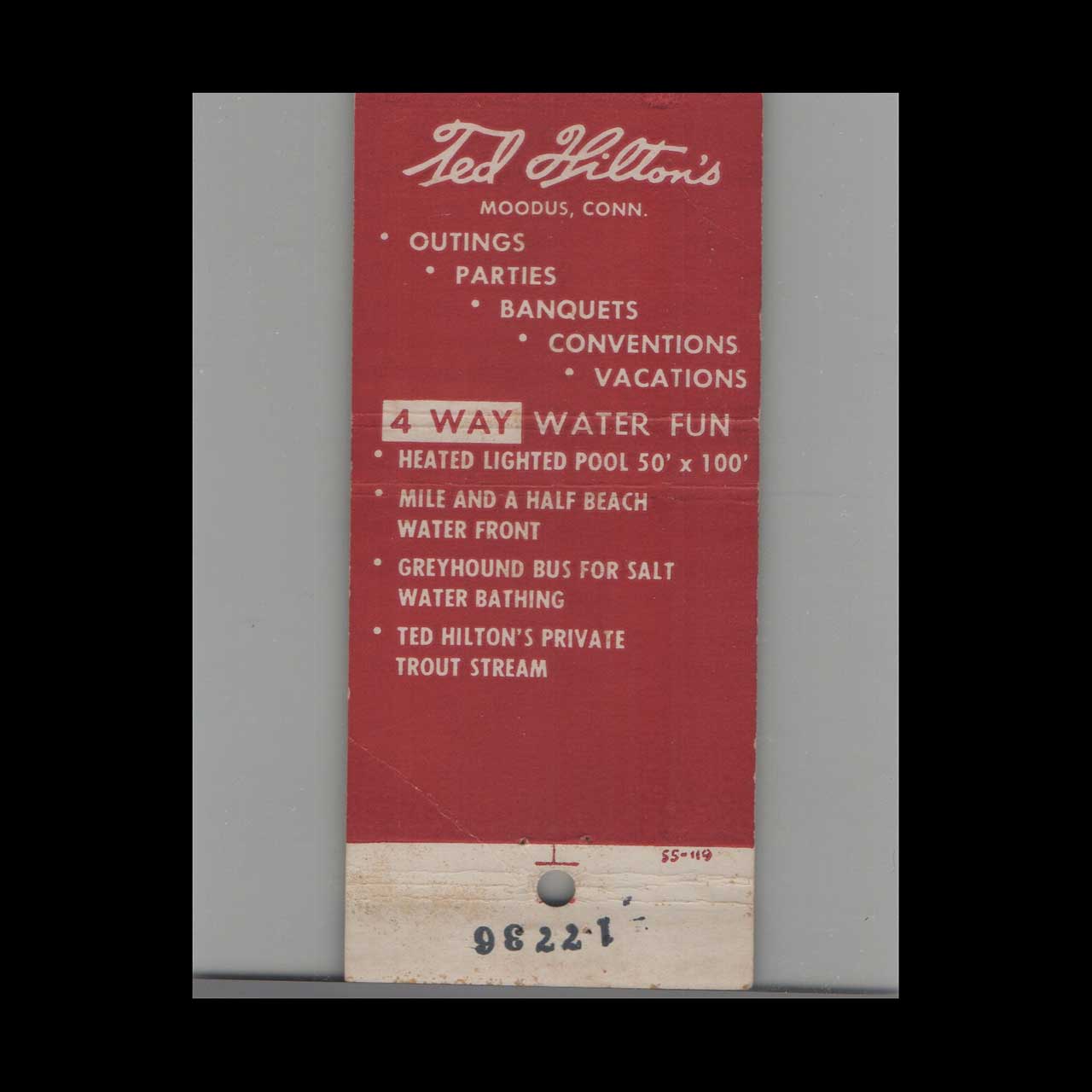 Ted Hiltons Resort Matchbook Cover Moodus CT Ted Hiltons Resort Matchbook Cover Moodus CT