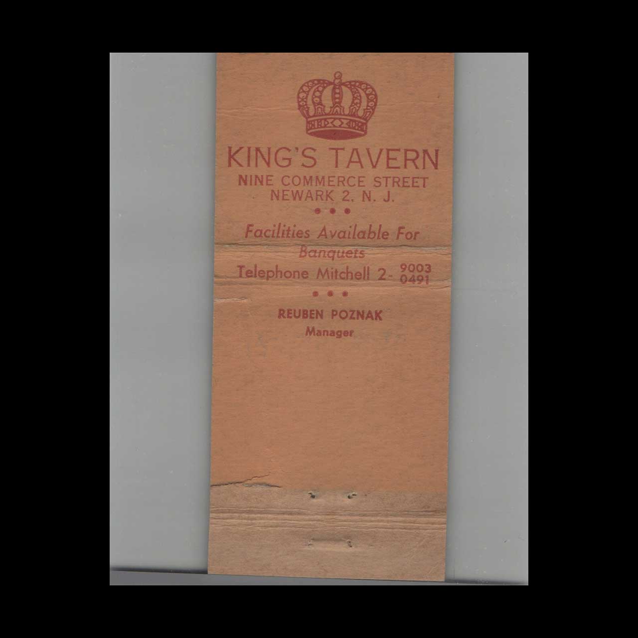 Matchbook Cover Stripped Feature Kings Tavern Newark NJ Matchbook Cover Stripped Feature Kings Tavern Newark NJ