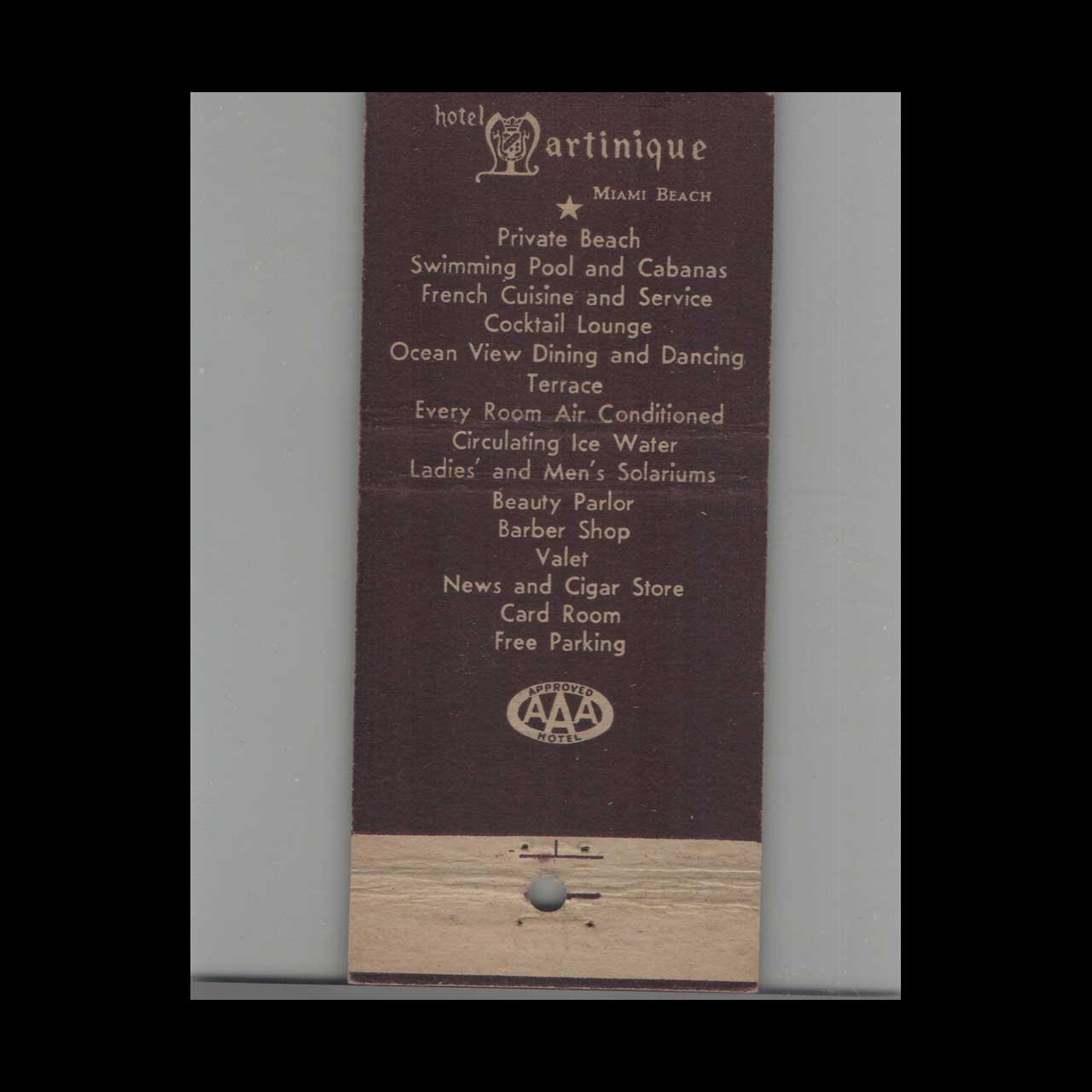 Hotel Martinique Miami Beach Matchbook Cover Hotel Martinique Miami Beach Matchbook Cover