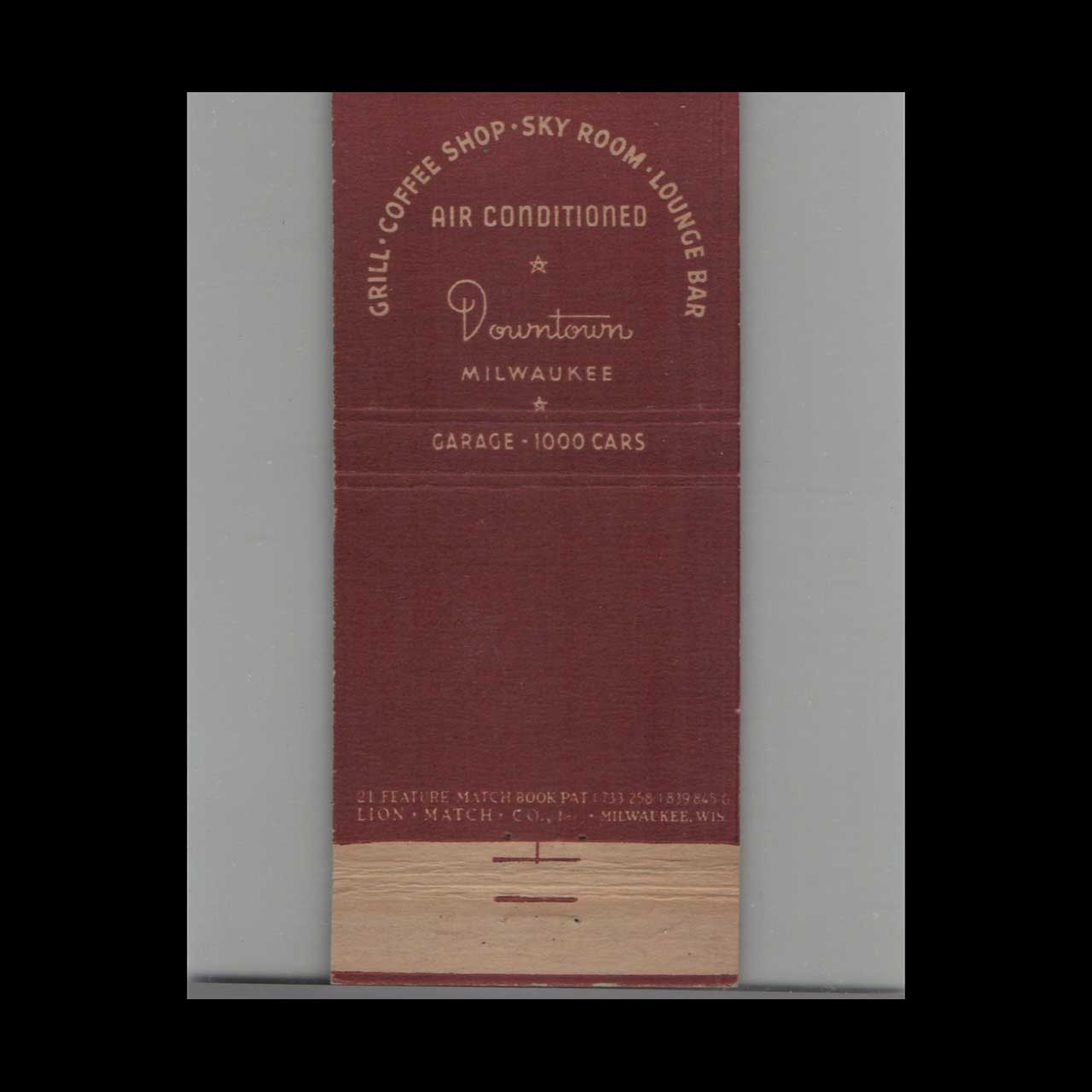 Plankinton House Milwaukee Matchbook Cover Plankinton House Milwaukee Matchbook Cover