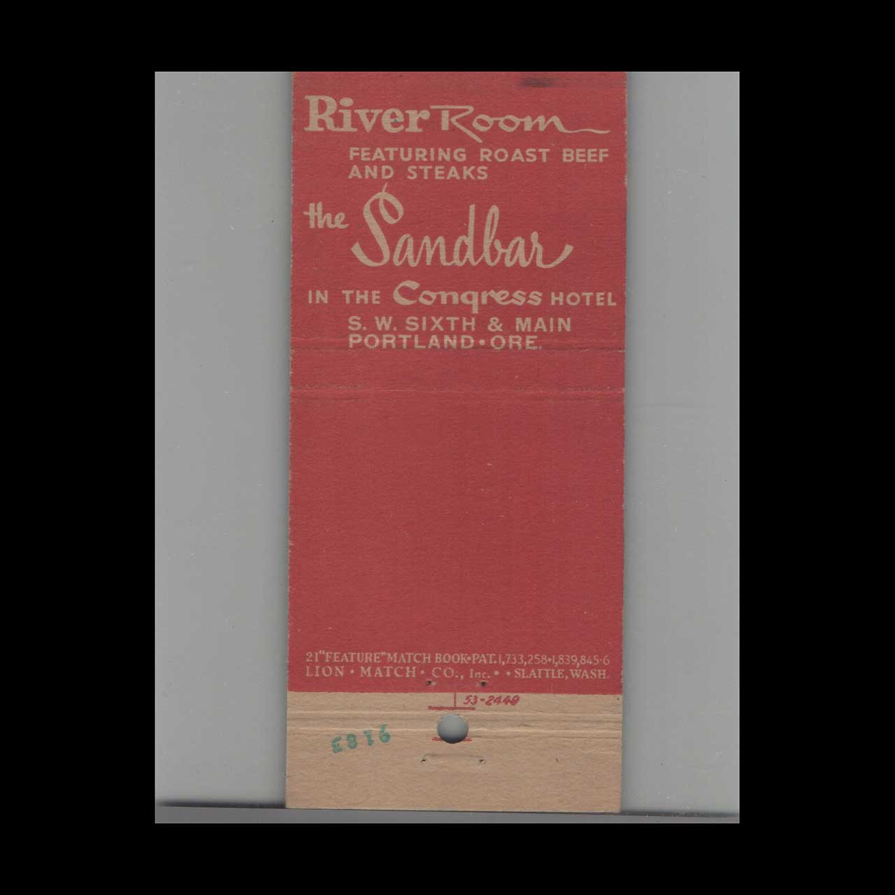 River Room Restaurant Matchbook Cover River Room Restaurant Matchbook Cover