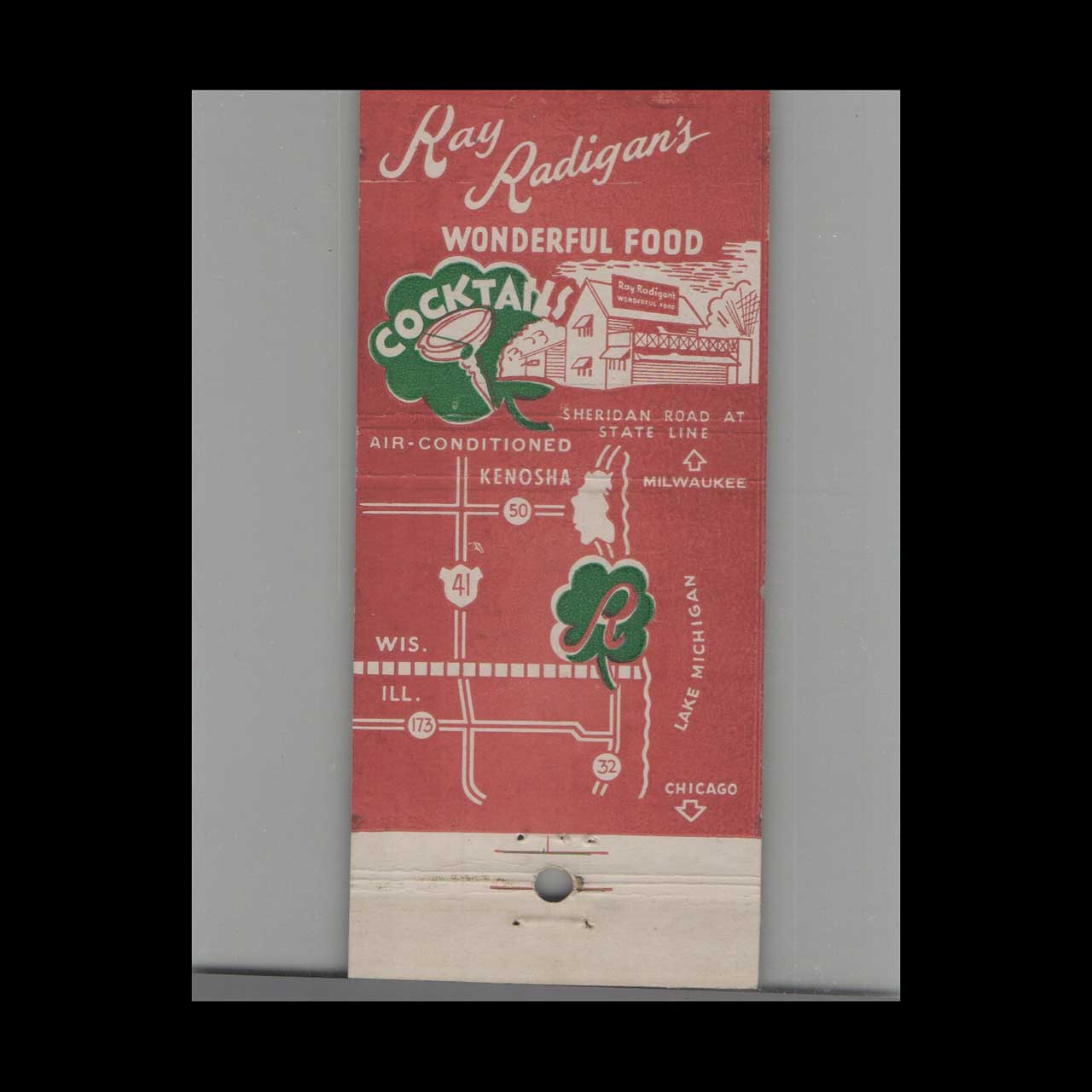 Ray Radigans Wonderful Food Kenosha Matchbook Cover Ray Radigans Wonderful Food Kenosha Matchbook Cover