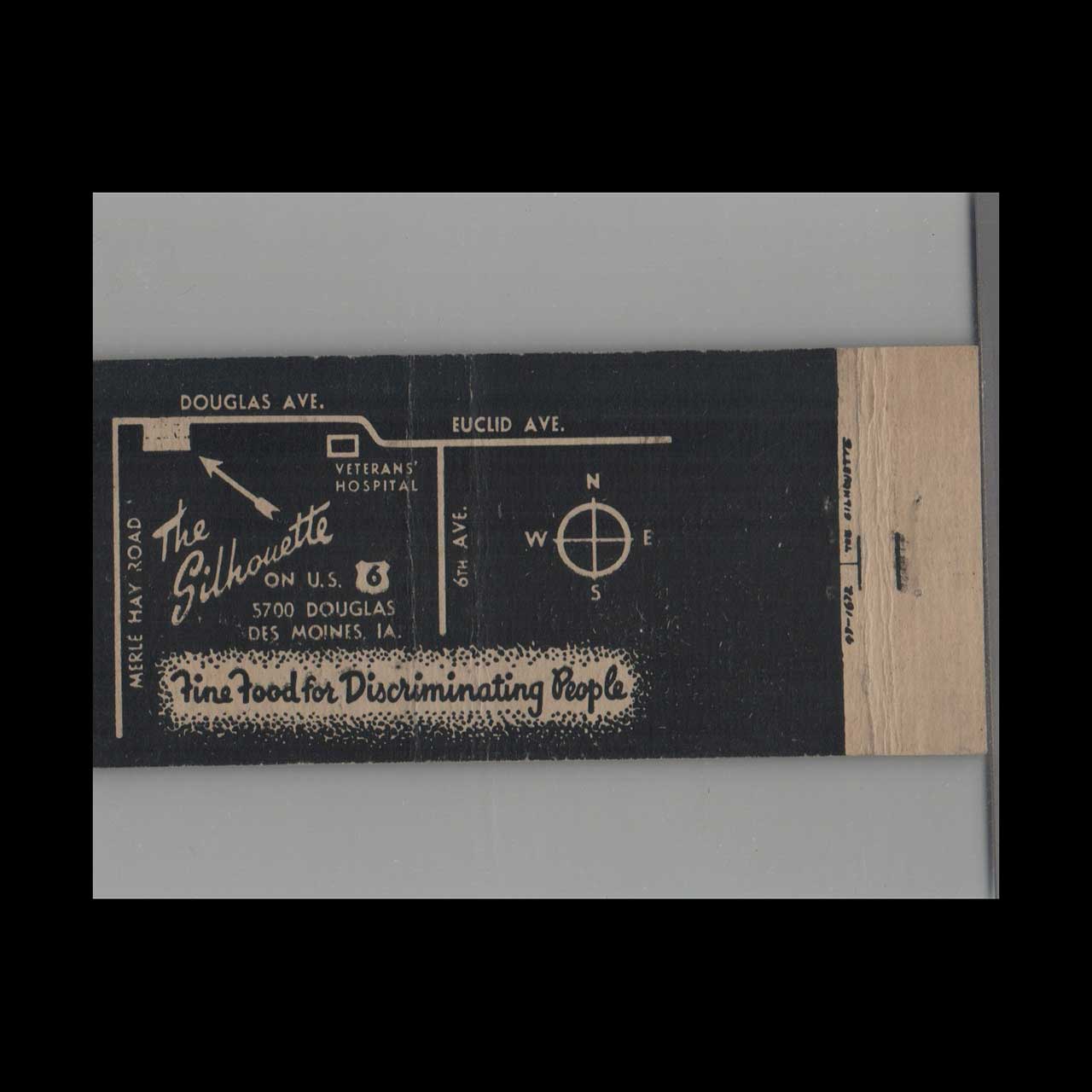 The Silhouette Restaurant Matchbook Cover Des Moines IA The Silhouette Restaurant Matchbook Cover Des Moines IA