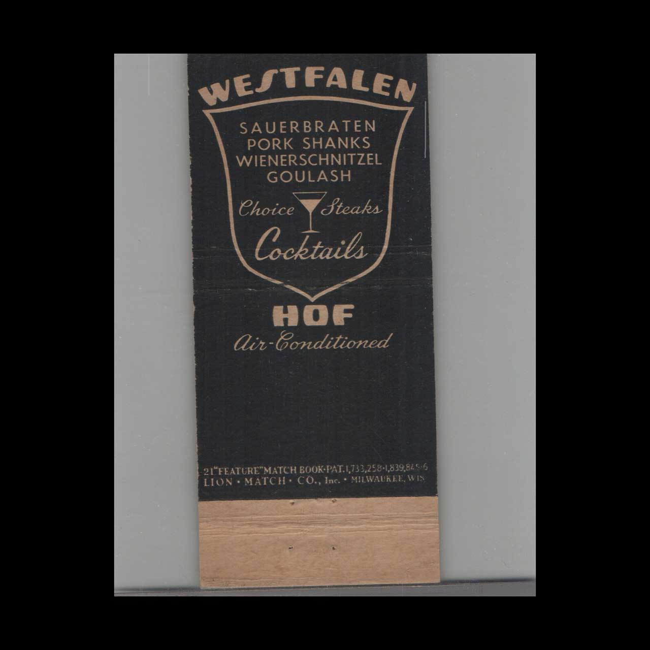 Stripped Feature West Fallen HOF Cedarburg Matchbook Cover Stripped Feature West Fallen HOF Cedarburg Matchbook Cover