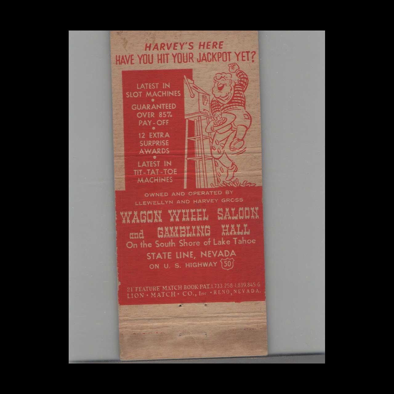 Wagon Wheel Saloon Matchbook Cover State Line NV Wagon Wheel Saloon Matchbook Cover State Line NV